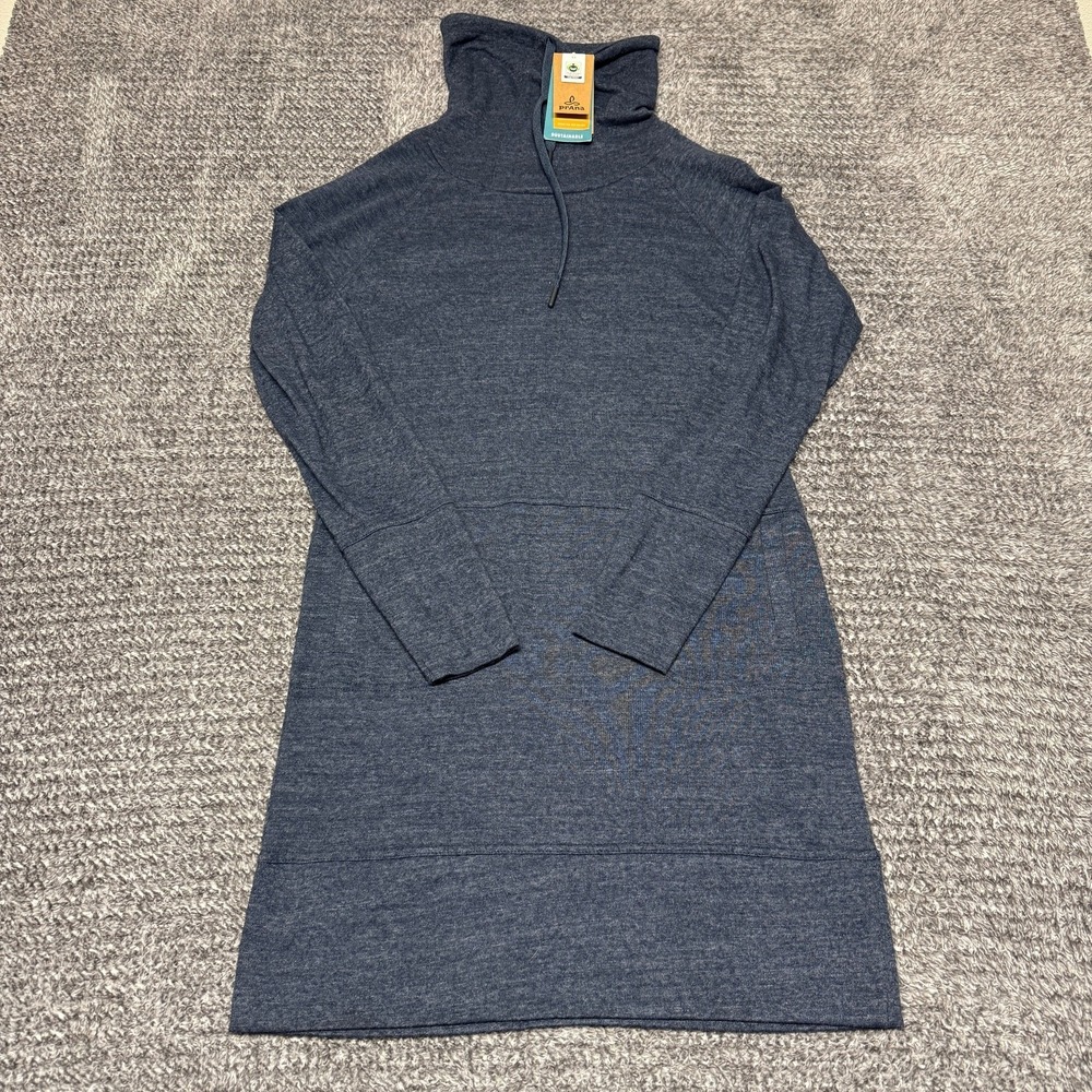 Prana Women Tunic Dress Cowl Neck Small Heather Navy Long Sleeve Sustainable NWT